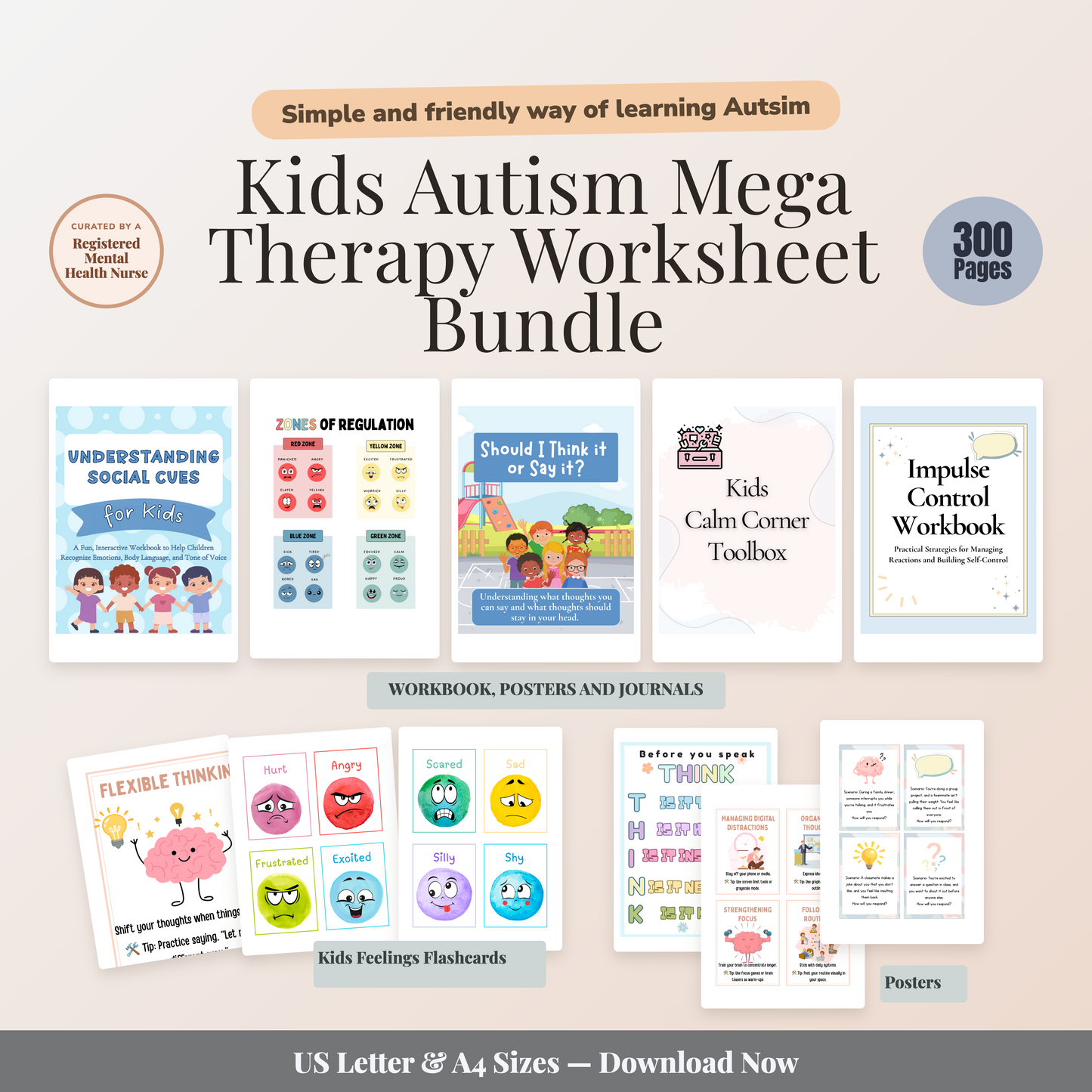 Autism Worksheets for Kids Social Skills, Emotional Regulation and Sensory Support Mega Bundle
