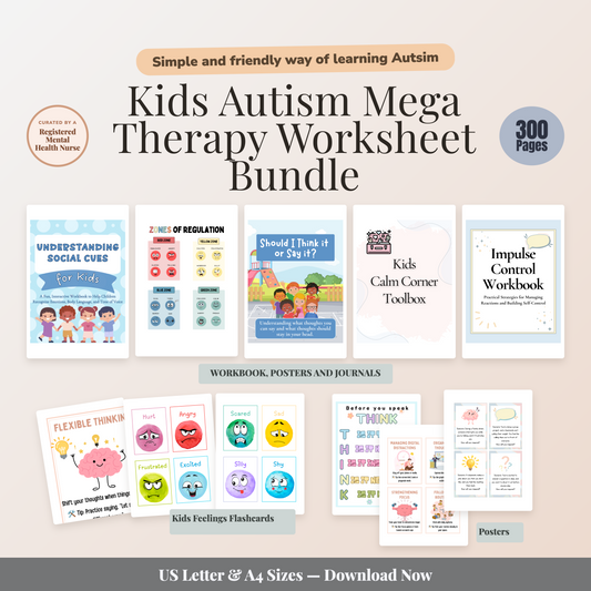 Autism Worksheets for Kids Social Skills, Emotional Regulation and Sensory Support Mega Bundle