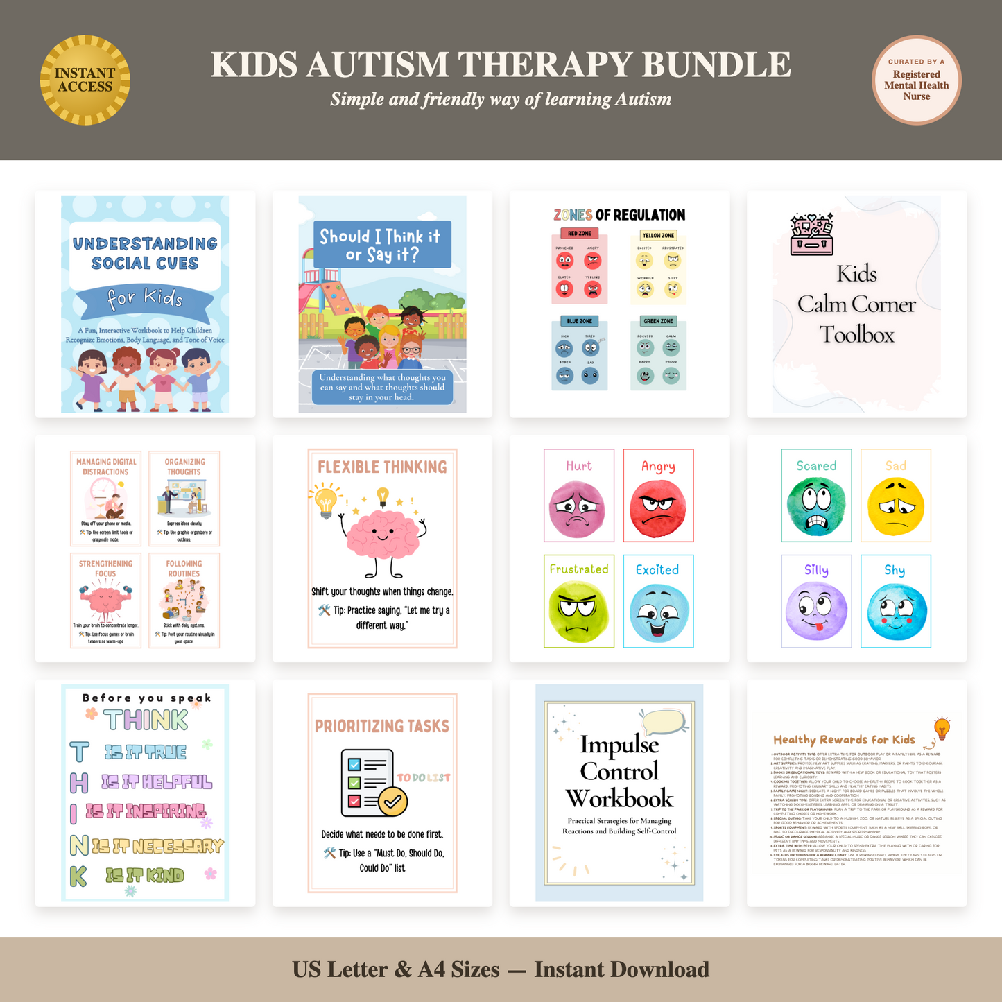 Autism Worksheets for Kids Social Skills, Emotional Regulation and Sensory Support Mega Bundle