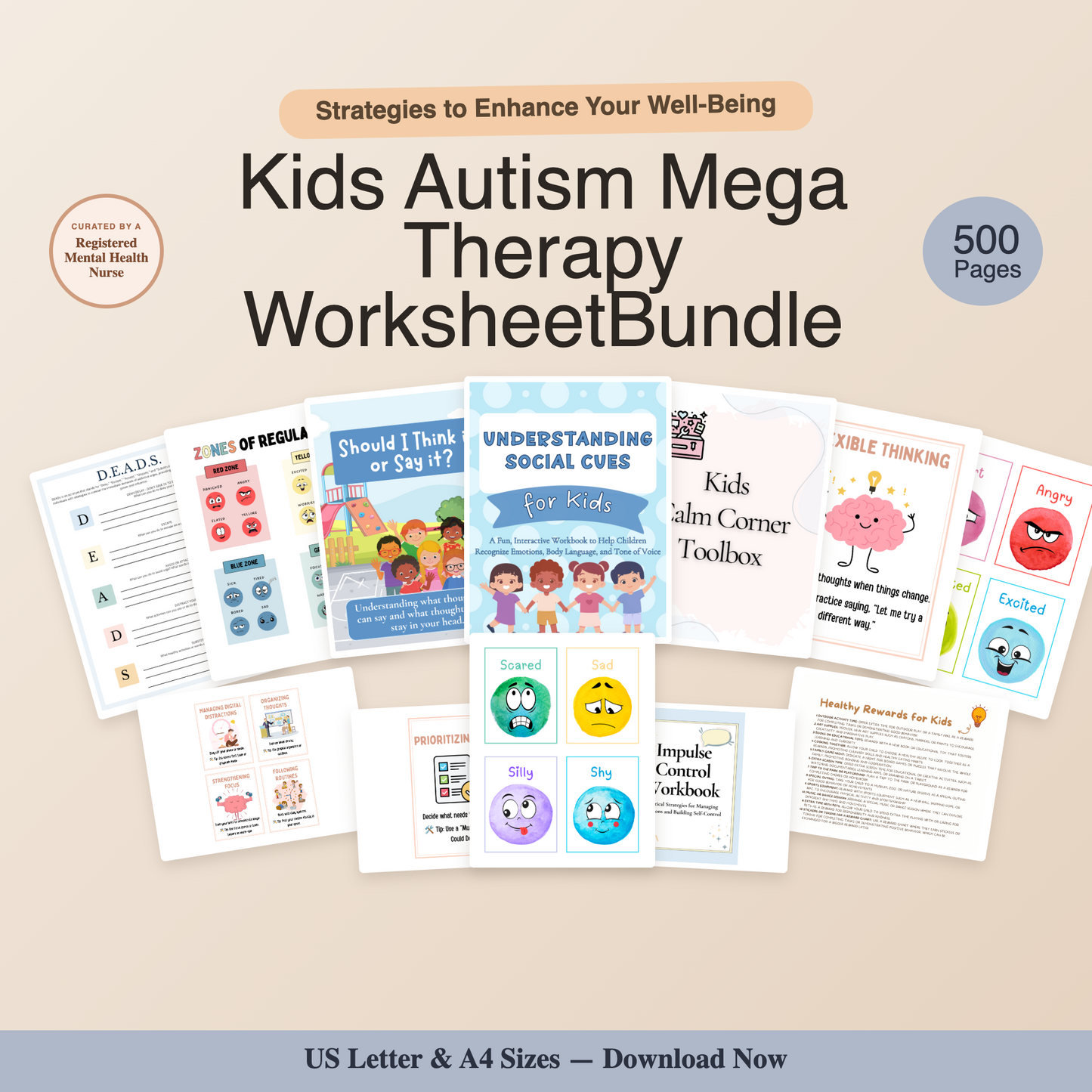 Autism Worksheets for Kids Social Skills, Emotional Regulation and Sensory Support Mega Bundle
